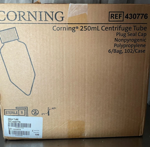 CORNING 250mL Polypropylene Centrifuge Tubes w/ Plug Seal Cap 430776 102/case