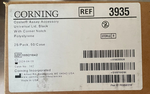 Corning Costar 3935 Universal Lid, Black (Case of 50) Brand New Selead