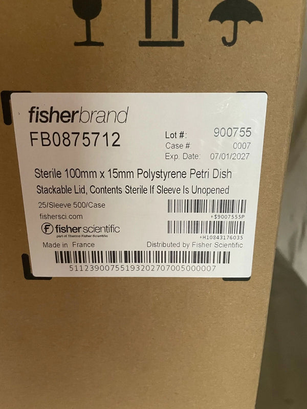 Case of 500 Fisherbrand FB0875712, Sterile 100mmx15mm Polystyrene Petri Dish