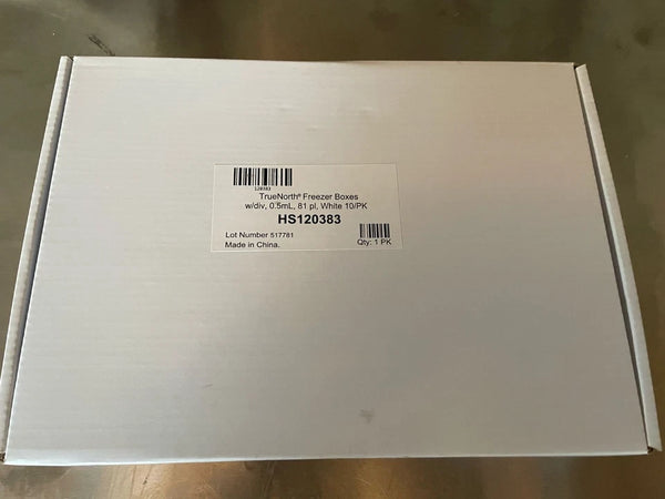 TrueNorth Freezer Boxes w/div, 0.5 mL,81 pl, White 10/PK Brand New Sealed Box