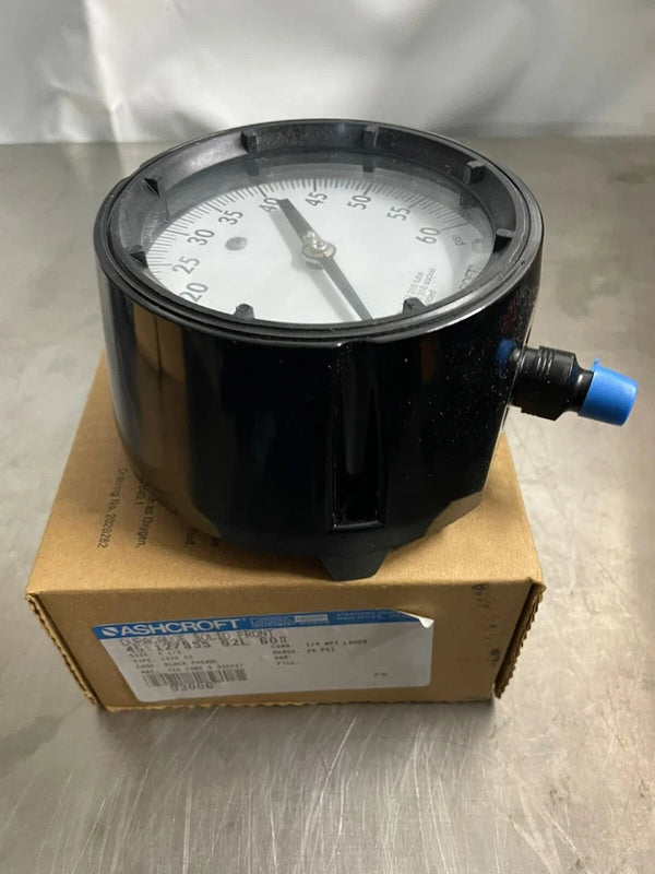Ashcroft 4 1/2" Duragauge Solid Front 0-60 PSI, 1279SS Connection 1/4 npt lower